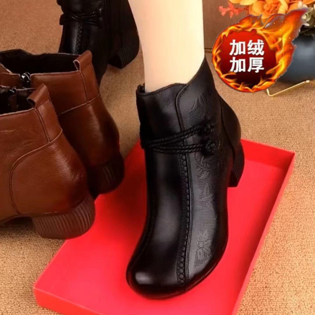 马丁靴女复古加绒民族风软底圆头妈妈单靴子短靴女春秋新款真皮