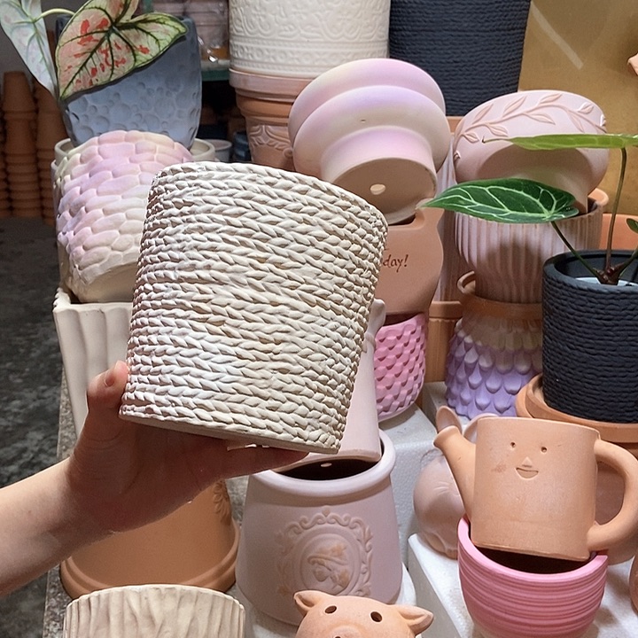 14×13白陶麻绳盆 粗陶1个