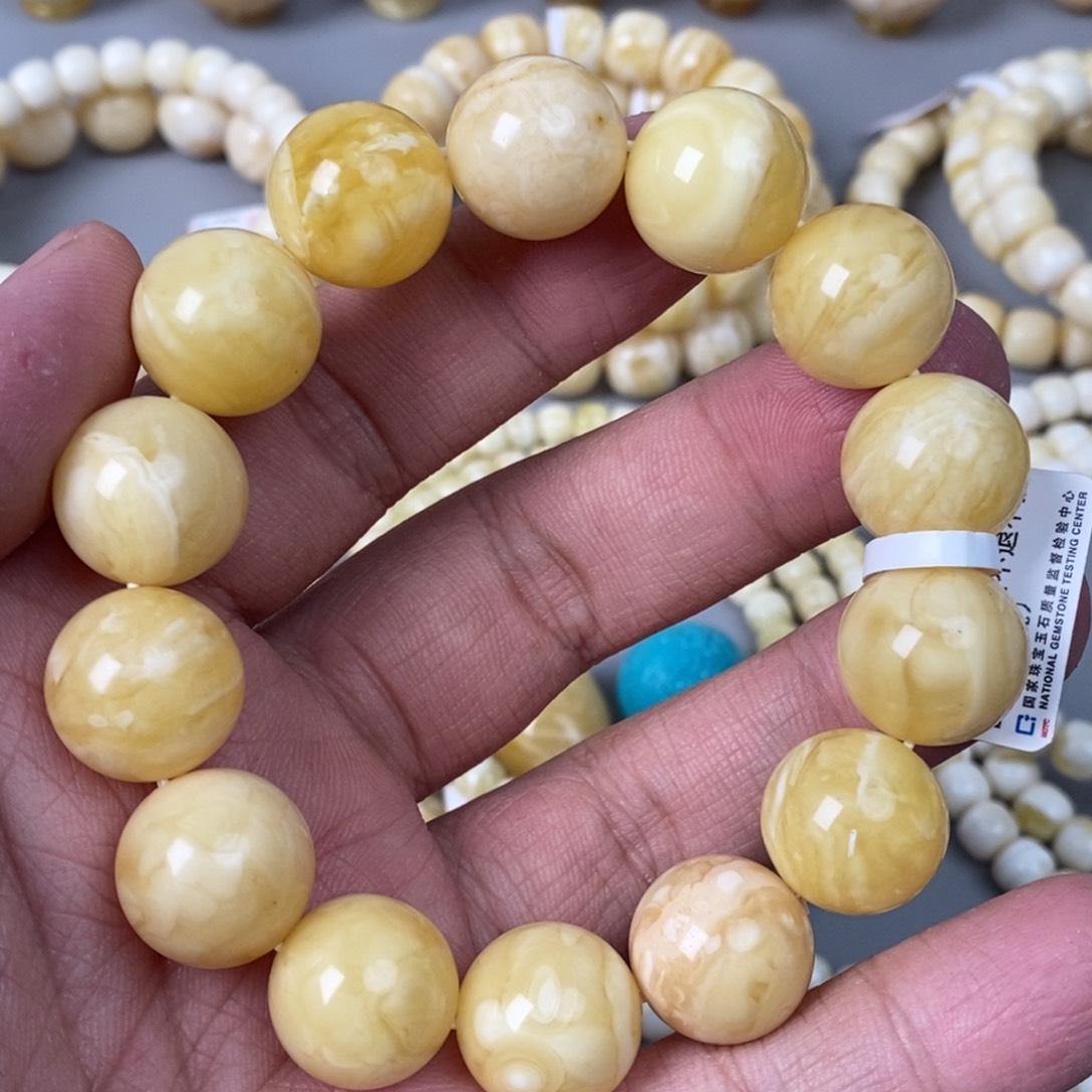 琥珀珠宝奇石未镶嵌有花粉16mm