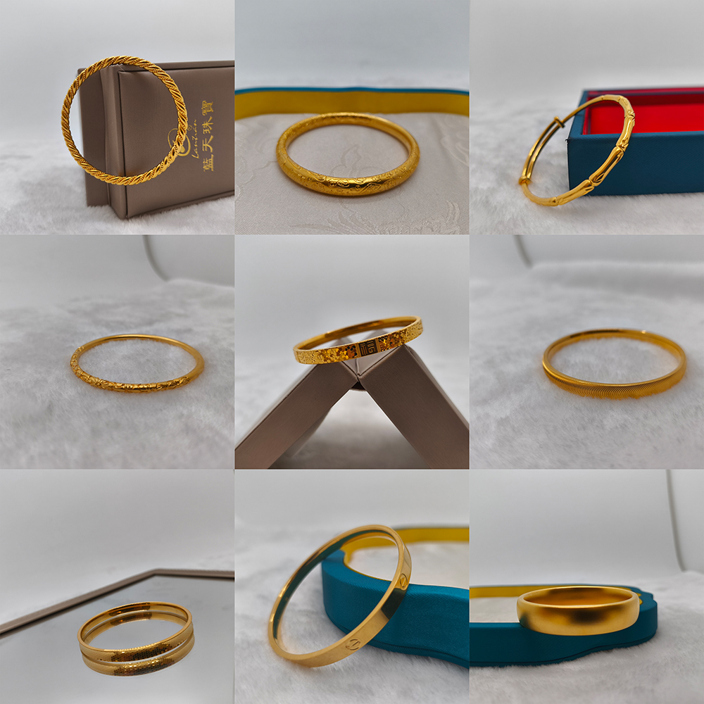 足银银制品 蓝天珠宝手镯女士首饰气质轻奢时尚百搭饰品素圈珠寶