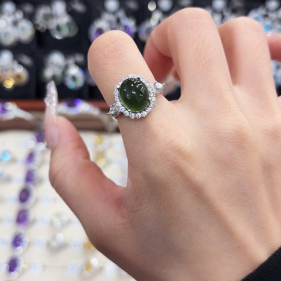 冰***淋岫玉银S925镶嵌戒指