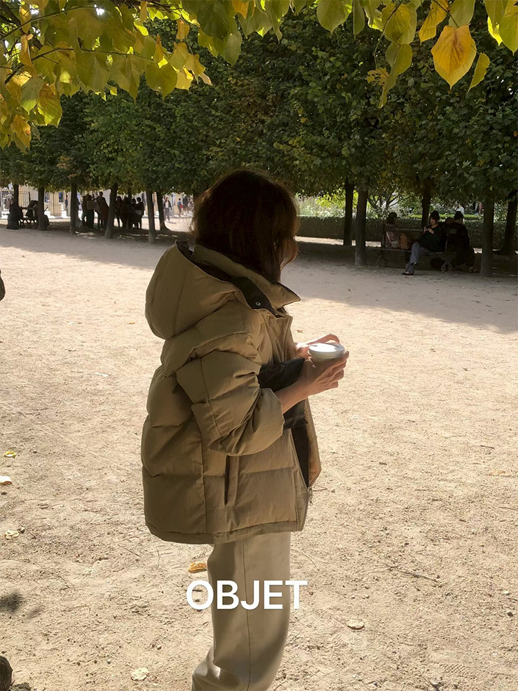 apM【OBJET】韩国新款时尚两面穿鹅绒羽绒服女短款冬季保暖外套