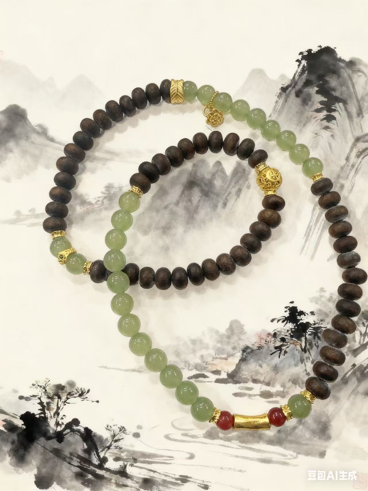 HTY-010和田玉碧玉新中式古风多圈手串