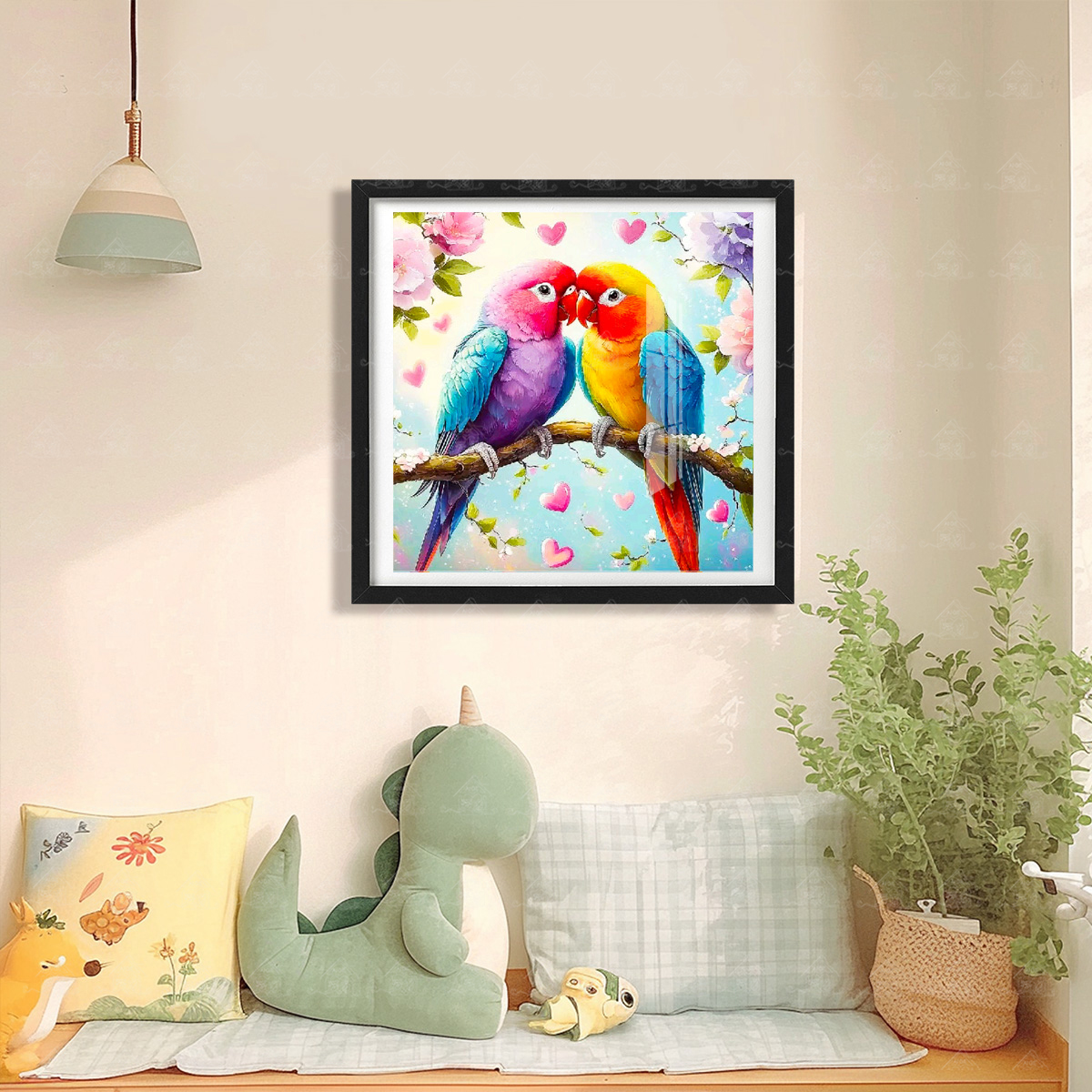 爱阁十字绣情侣鹦鹉新款现代简约唯美客厅玄关手工线绣