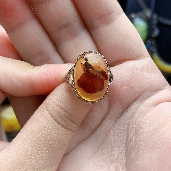 银S925镶嵌琥珀裸石戒指