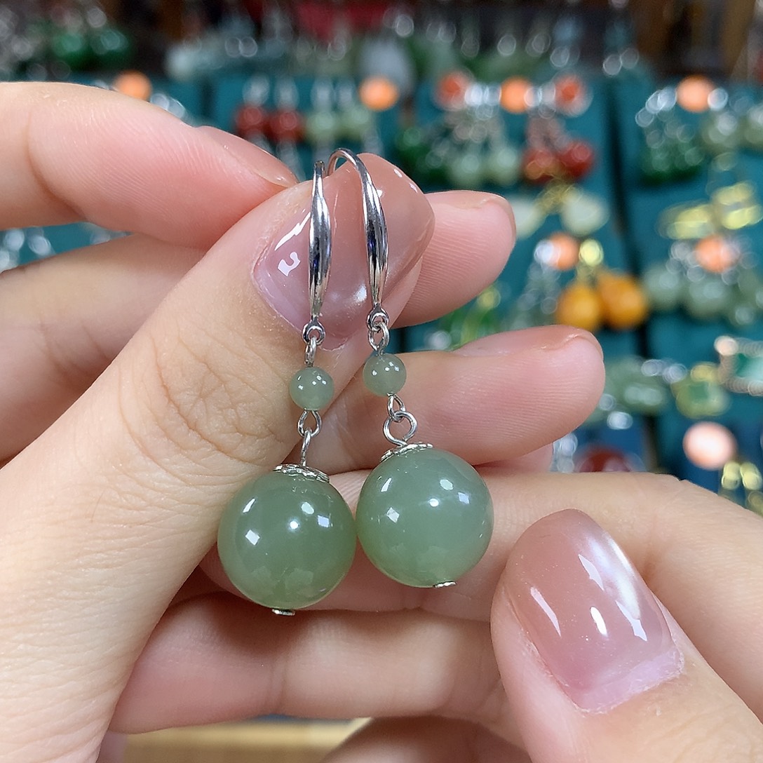 和田玉银S925镶嵌耳饰卡12毫米左右