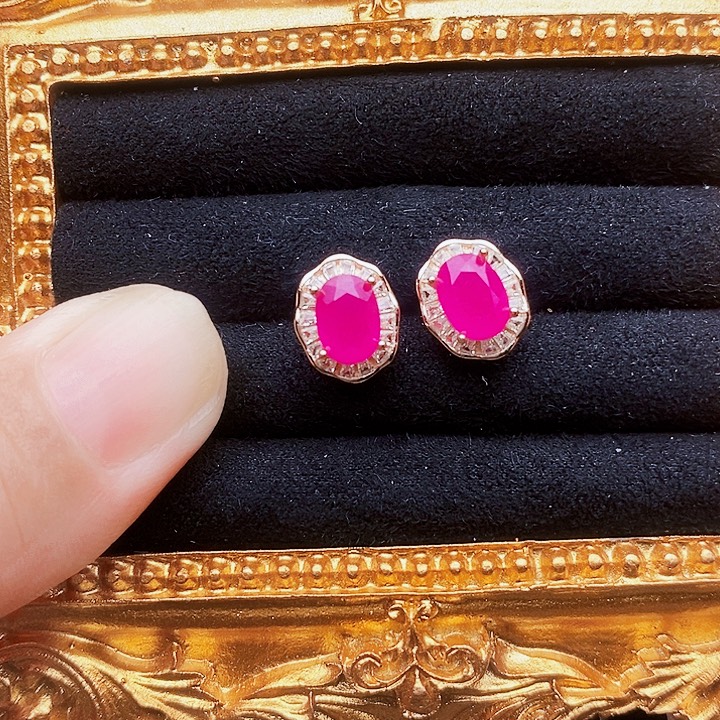 红宝石银S925镶嵌耳饰