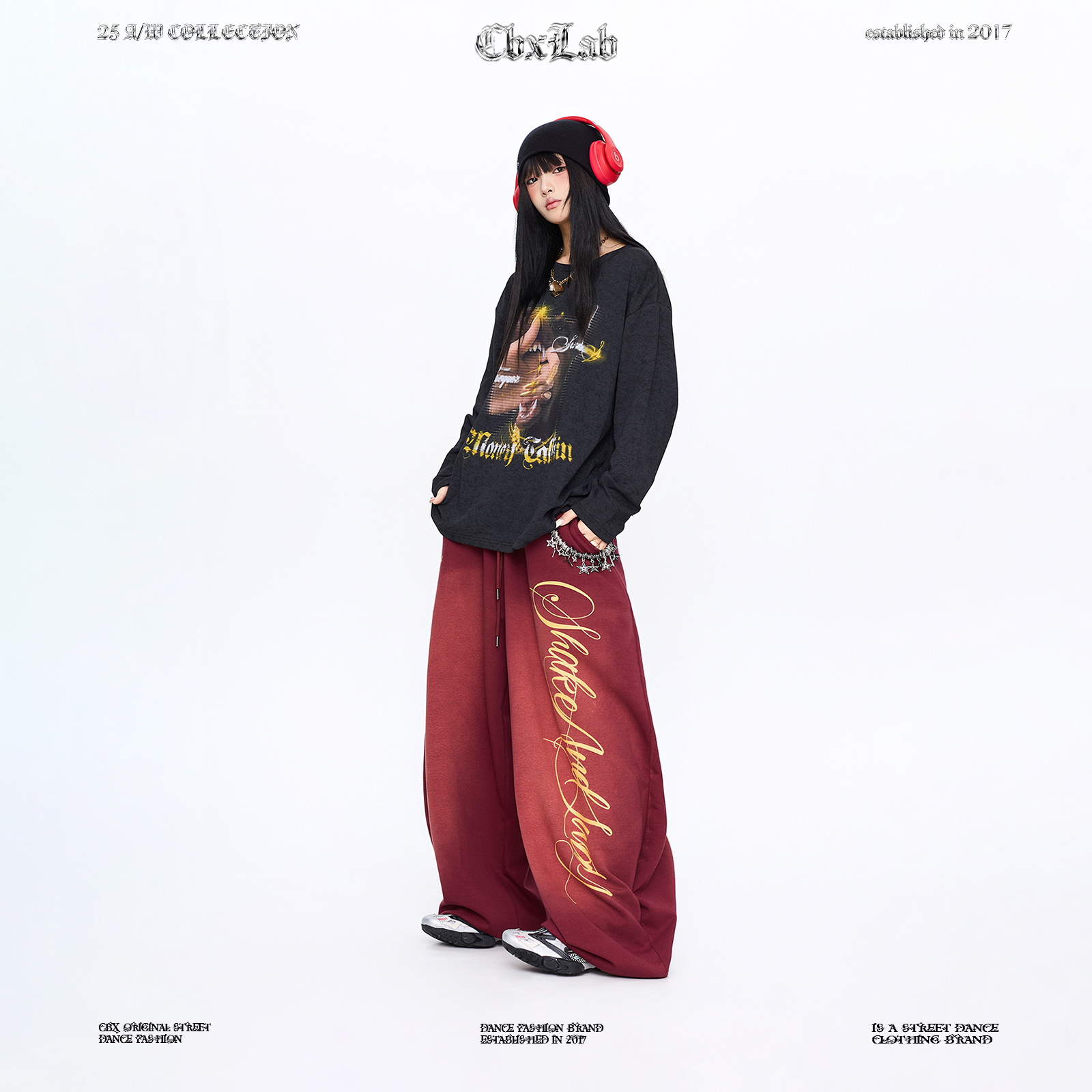 【达人专属】CBXLAB街舞潮牌手写做旧香蕉长裤百搭宽松垂感嘻哈老钱