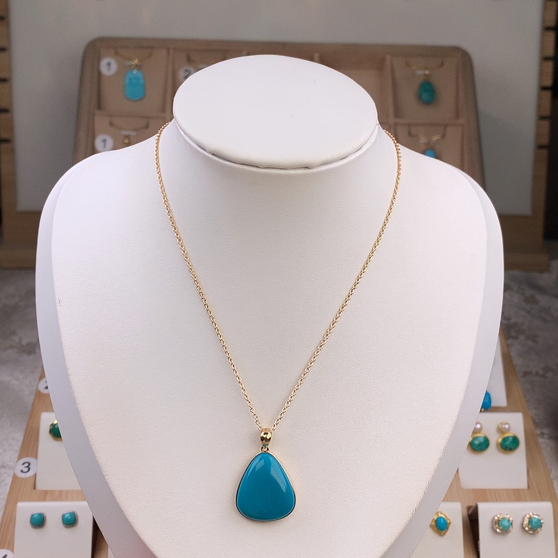 心***好绿松石18K金镶嵌吊坠(不含链)