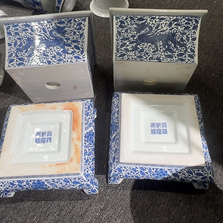 用***2青花龙纹四方花盆一对