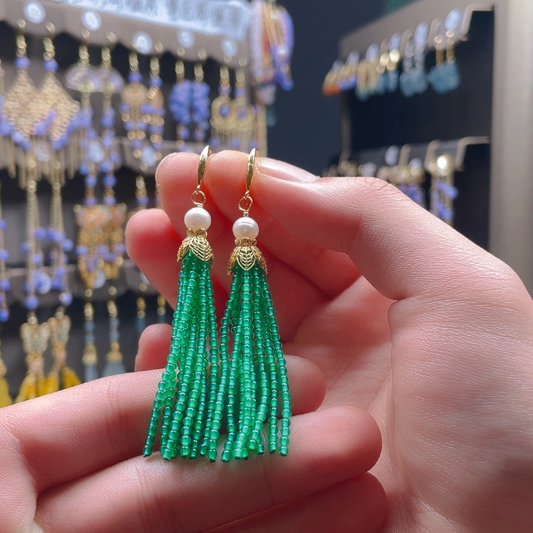 玛瑙/玉髓耳饰合金