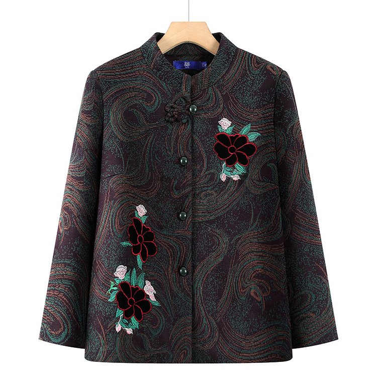 奶奶冬装外套妈妈加厚中老年人衣服秋冬款外穿新款妈妈刺绣上衣