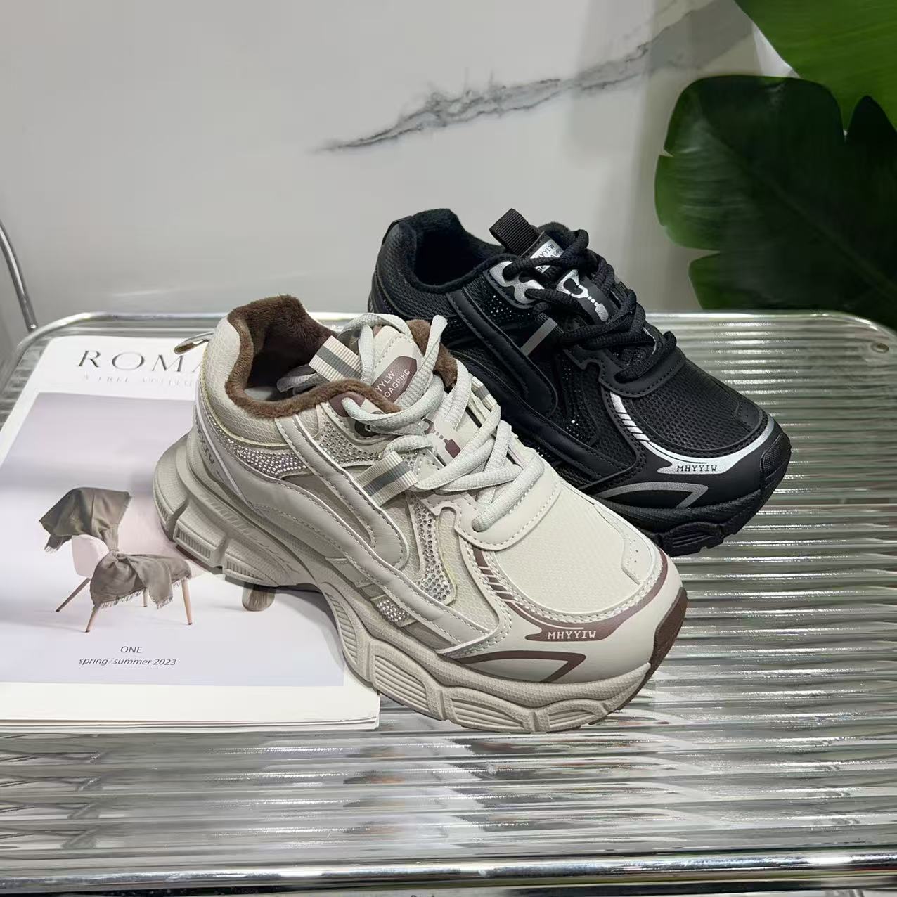 时尚百搭厚底新款秋冬时尚显脚小休闲运动老爹鞋8933-6(加绒)