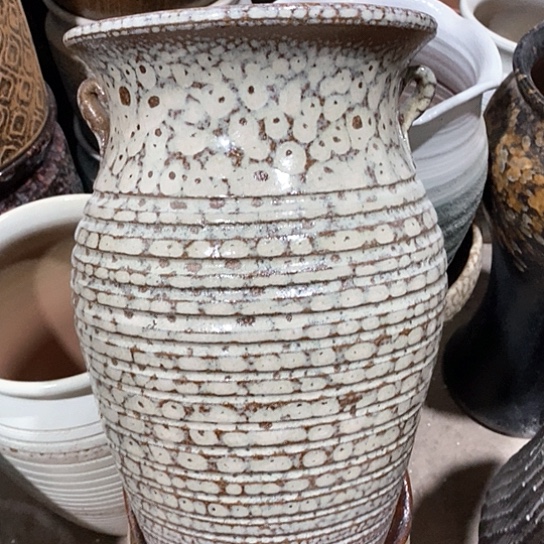 紫砂花盆口20高度32双耳灰色