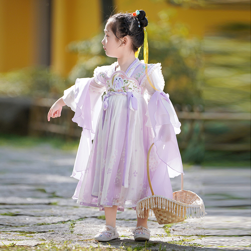 汉服女童中秋节国风2025新款古风超仙女孩连衣裙夏季儿童古装裙子