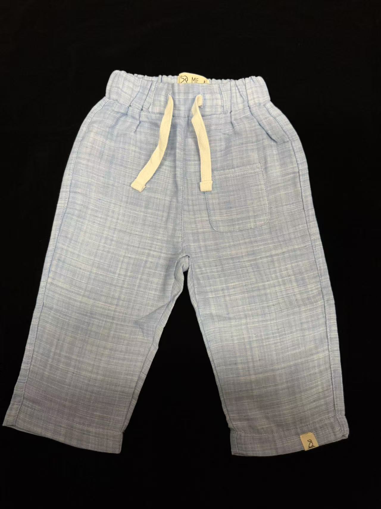  英单伦敦小狗双层棉纱浅蓝色宽腿裤