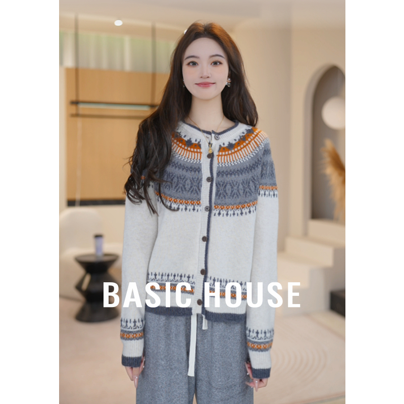 Basic House/百家好琥珀流光费尔岛开衫毛衣女B1195B55E52