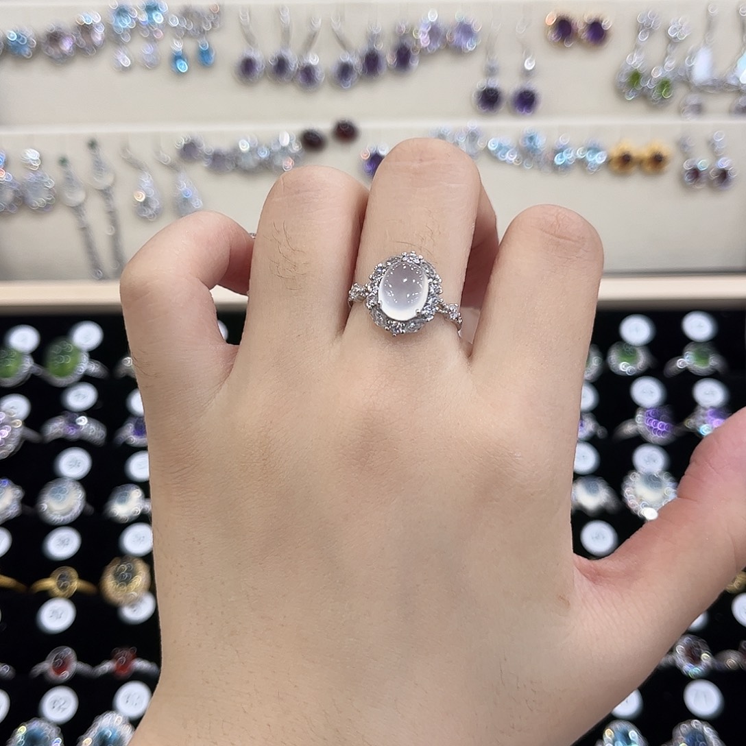 岫玉银S925镶嵌戒指