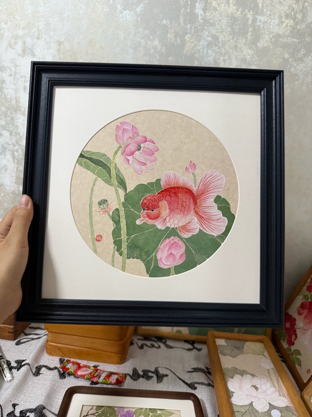 《荷花金鱼》30×30cm