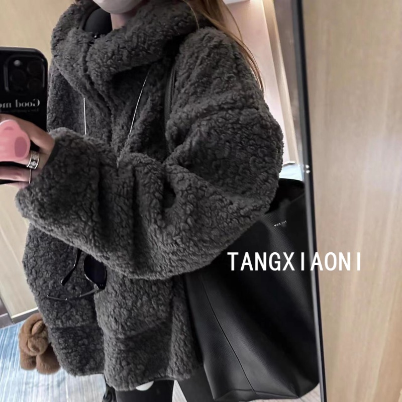 5店 跟单品质【水木灰咖】大慵懒外套 颗粒草草大帽子外套 加厚型