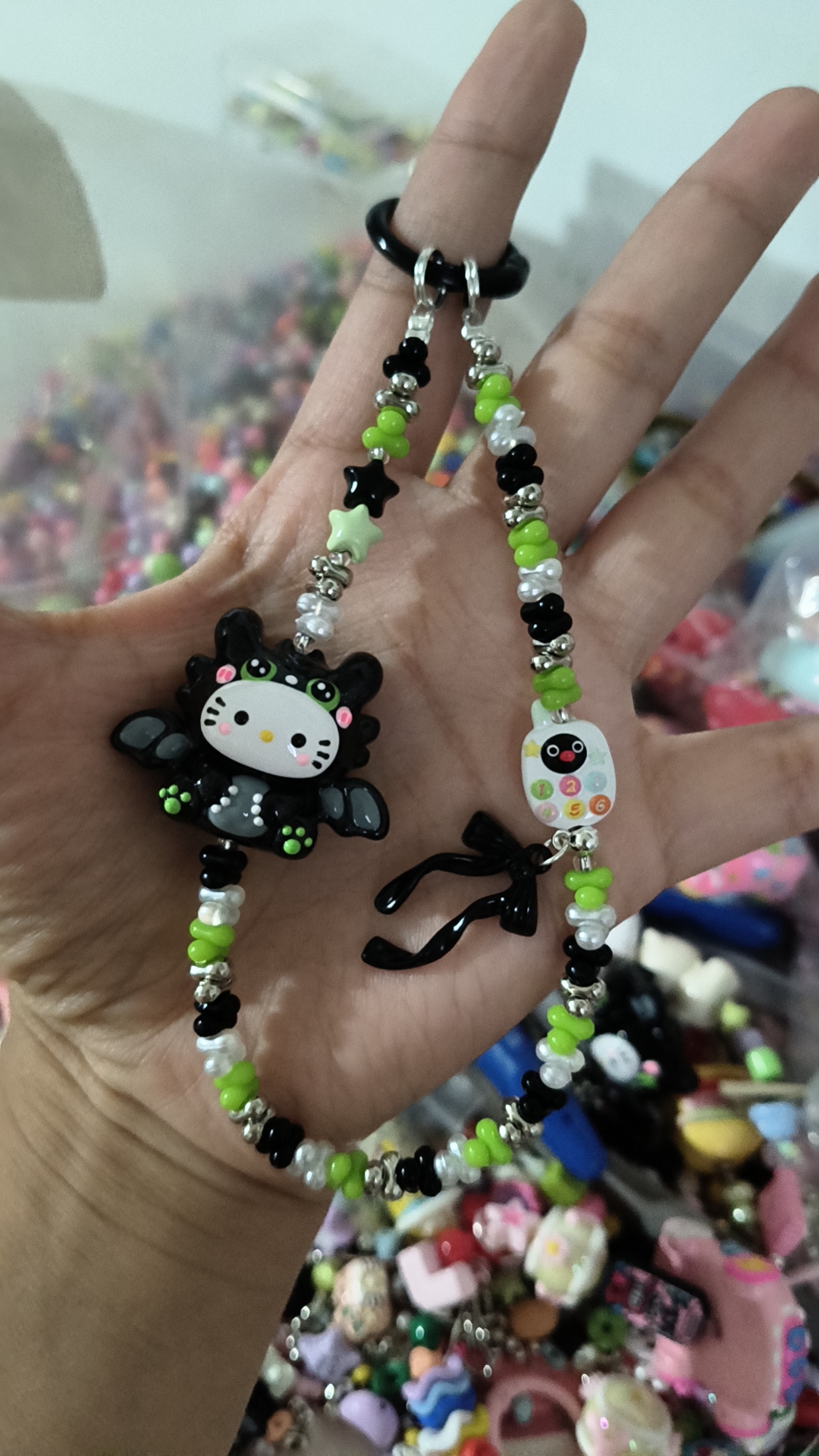 睡衣派对风格合金手机挂件串珠手机链吊坠珠子挂绳手机挂链可爱