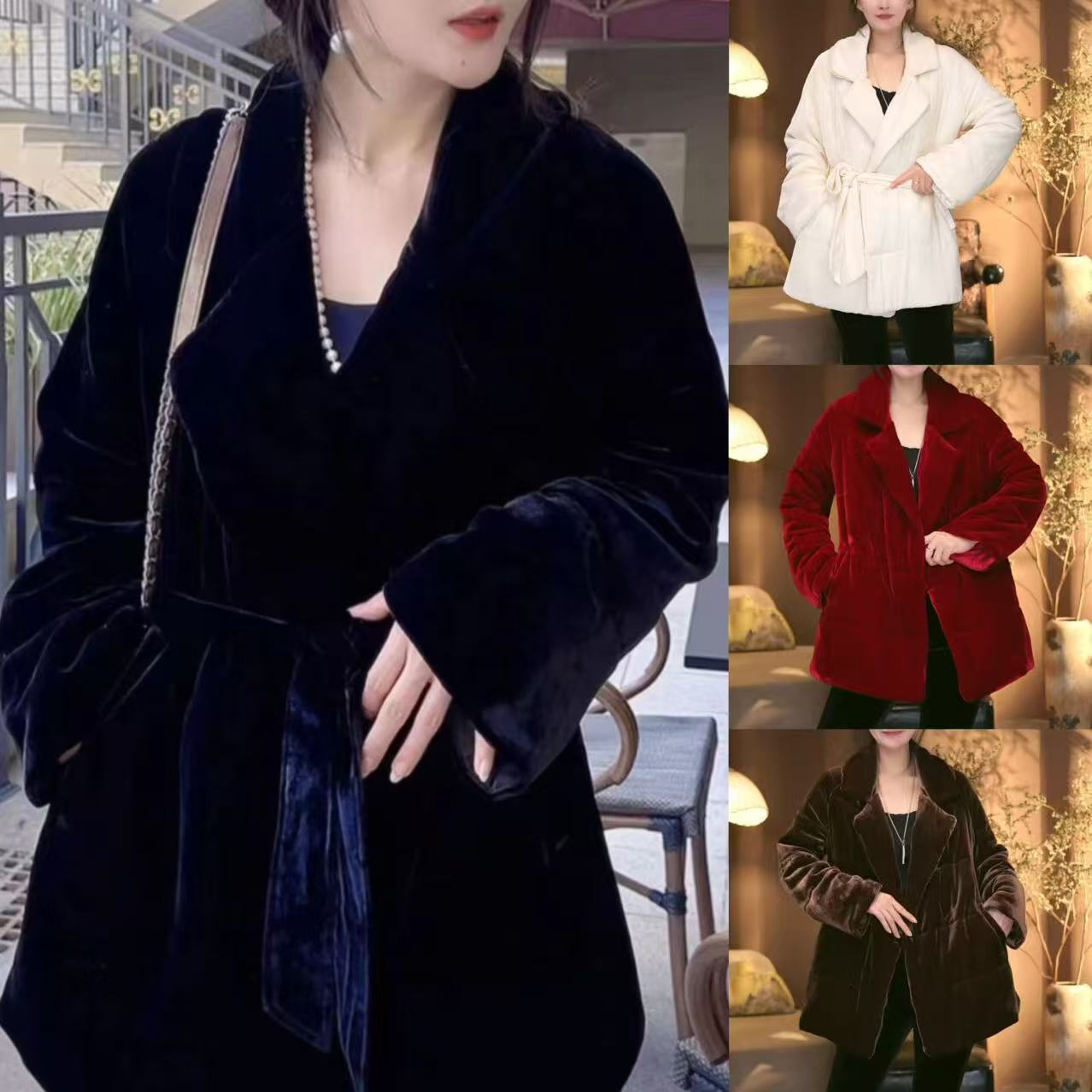 丝绒西服版系腰加棉面包服（多色）