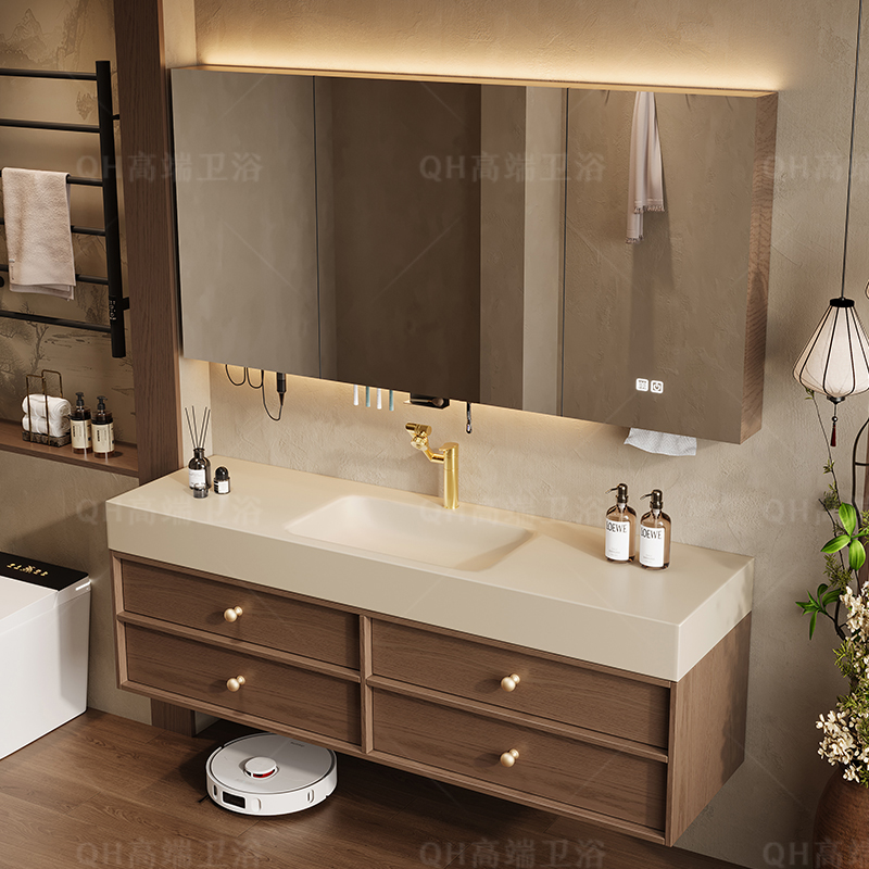 【中古风】宋式美学浴室柜岩板热弯一体盆洗手脸盆柜组合卫生间7465