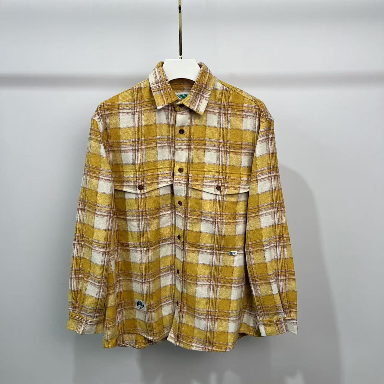 MM 韩系男款黄色格纹卡通字母男孩宽松长袖衬衫 MDBAI50080 50080