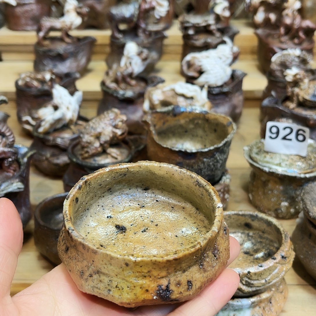 瓶柴烧粗陶手捏杯微瑕