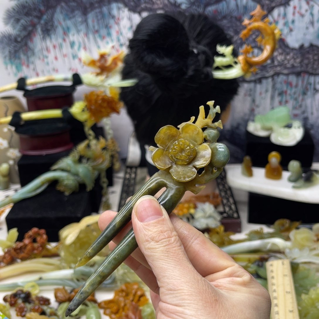 【闪购商品】蛇纹石玉发饰合金