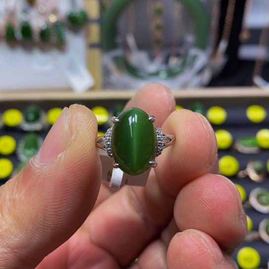 和田玉（碧玉）戒指银S925镶嵌