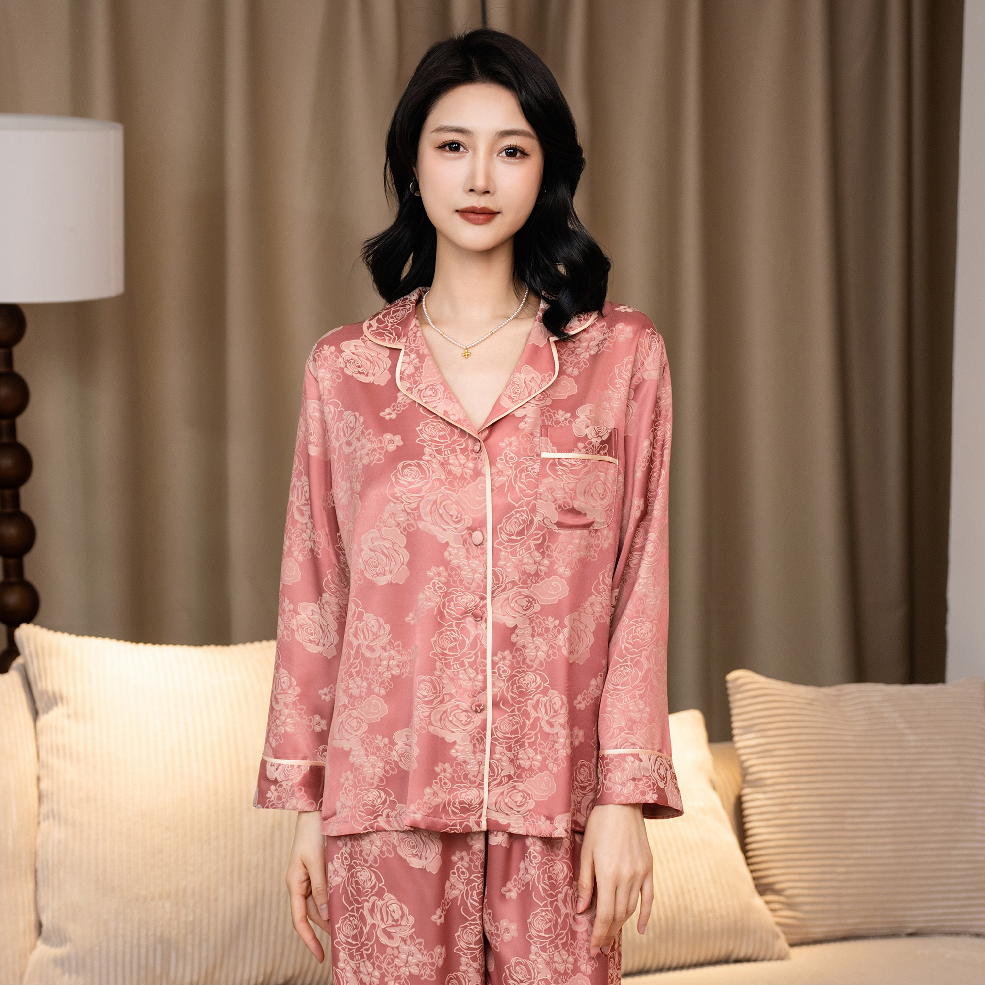 达芬奇密码女睡衣A玫瑰花开2025欧若风高级感气质长袖套装可外穿