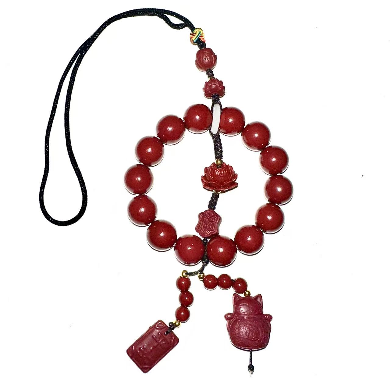 含辰砂工艺品步步生莲车挂手把件ZA1041