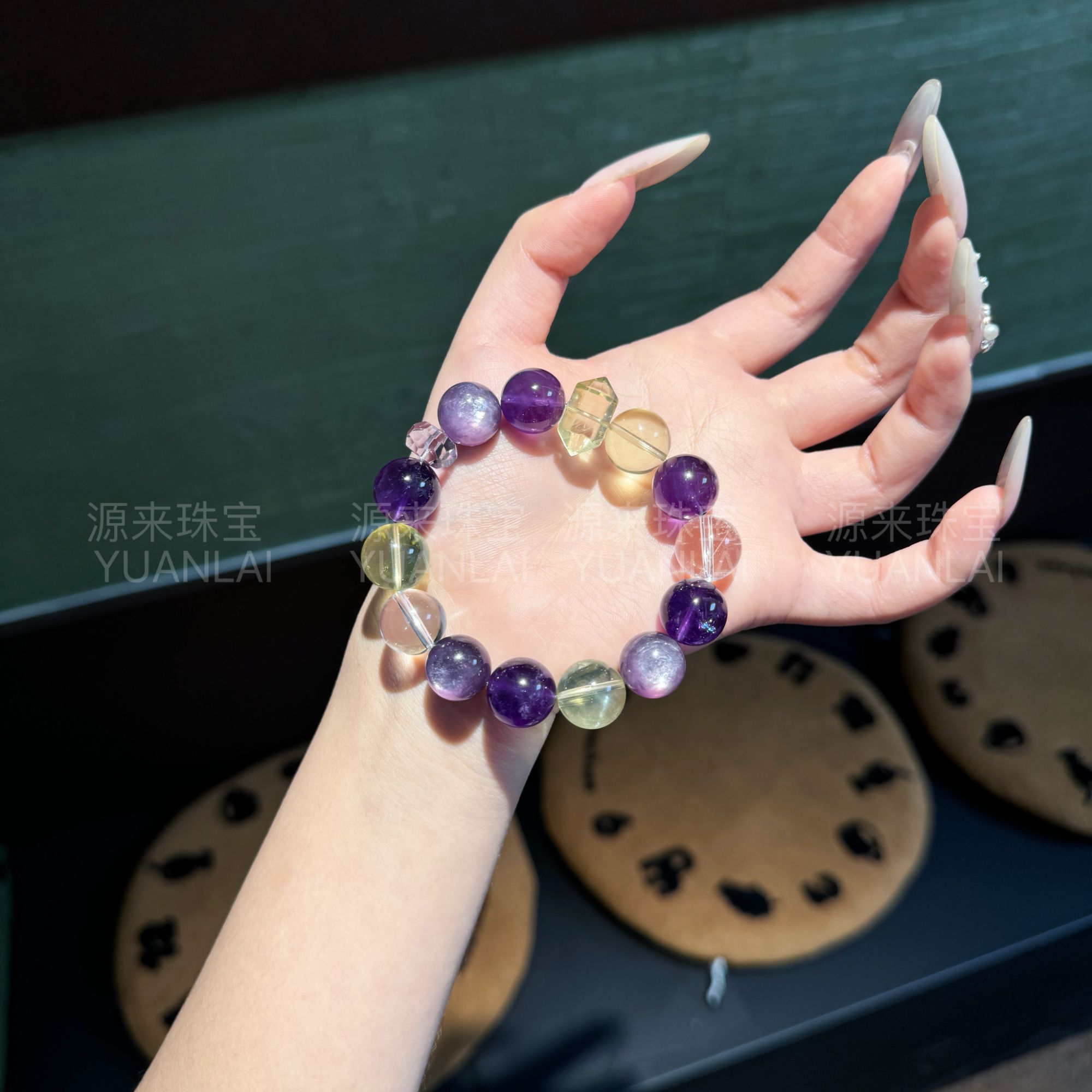 E*紫星夜糖*紫水晶黄水晶白水晶手串YL3265