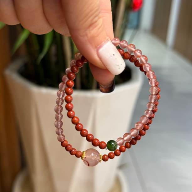 7767橙红色玛瑙双圈手链