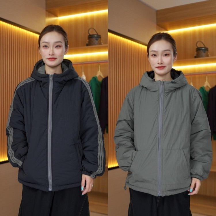 连帽长袖棉服双面穿宽松秋冬棉衣短款休闲保暖秋冬