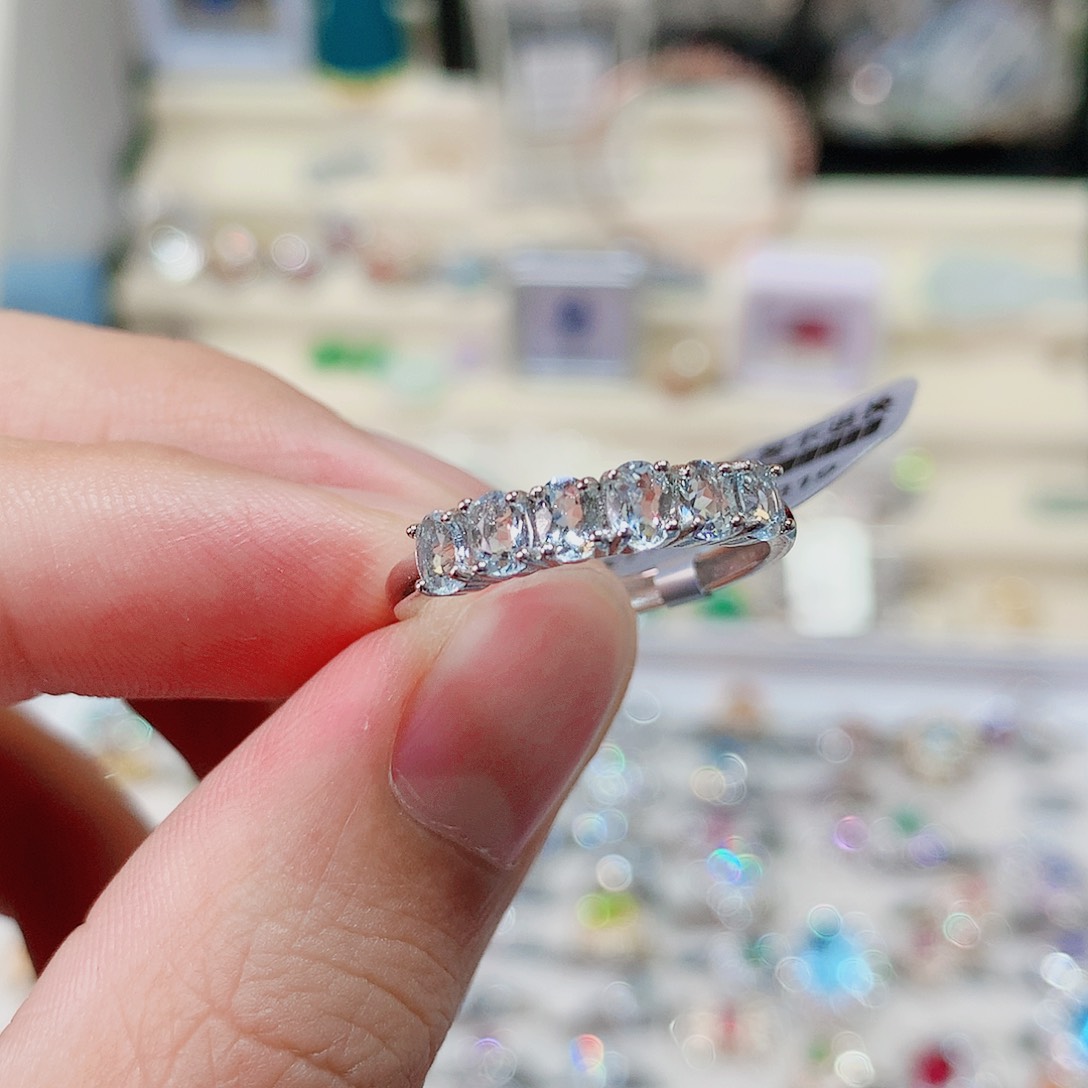 海蓝宝石戒指银S925镶嵌