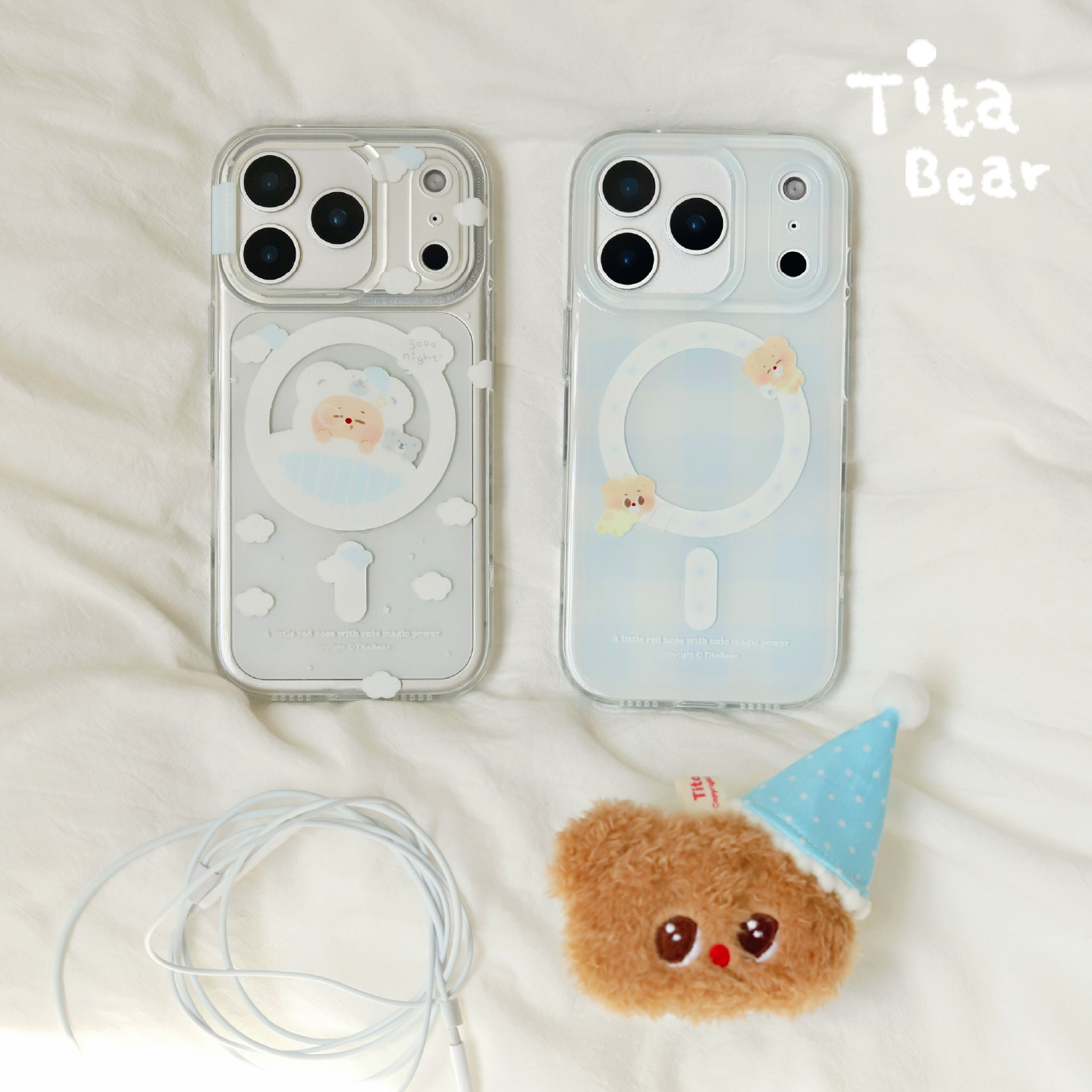 TitaBear风格-Tita奶糖宝宝亮面透明格纹可爱苹果磁吸手机壳17/16