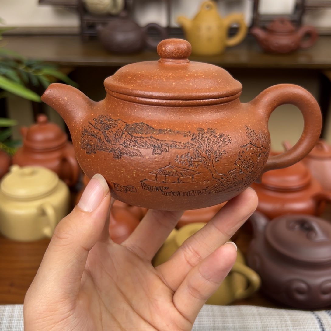 紫砂茶壶紫砂壶仿古壶黄降坡200cc全