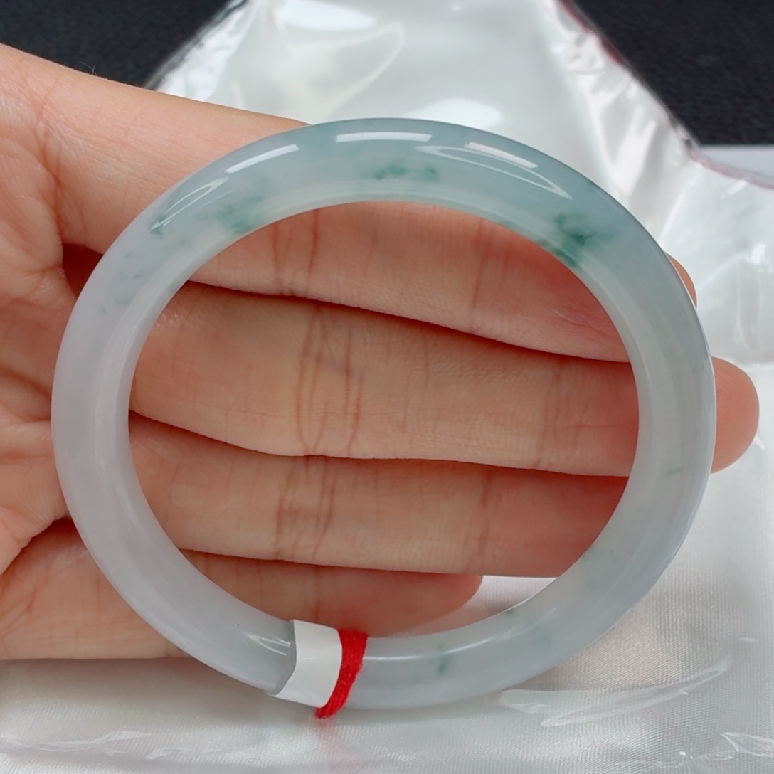 翡翠手镯未镶嵌冰胶淡蓝飘花003强推