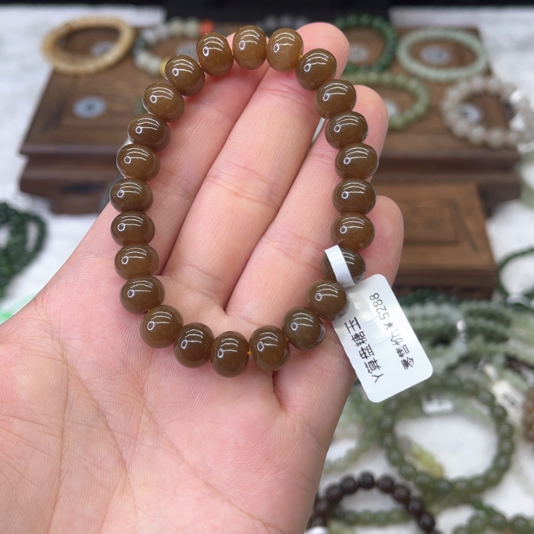 和田玉手链未镶嵌行**水糖玉鼓珠卡10