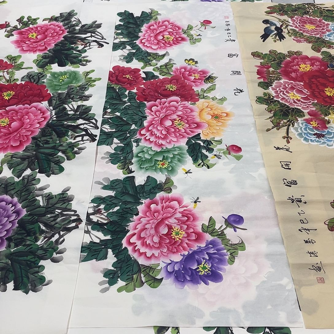 国画国画作品原稿小六尺横幅蜜蜂蝴蝶