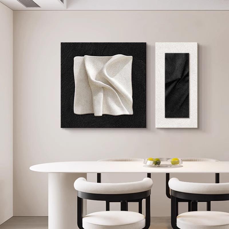 意式极简黑白抽象餐厅装饰画高级感餐桌背景墙挂画2025新款墙壁画