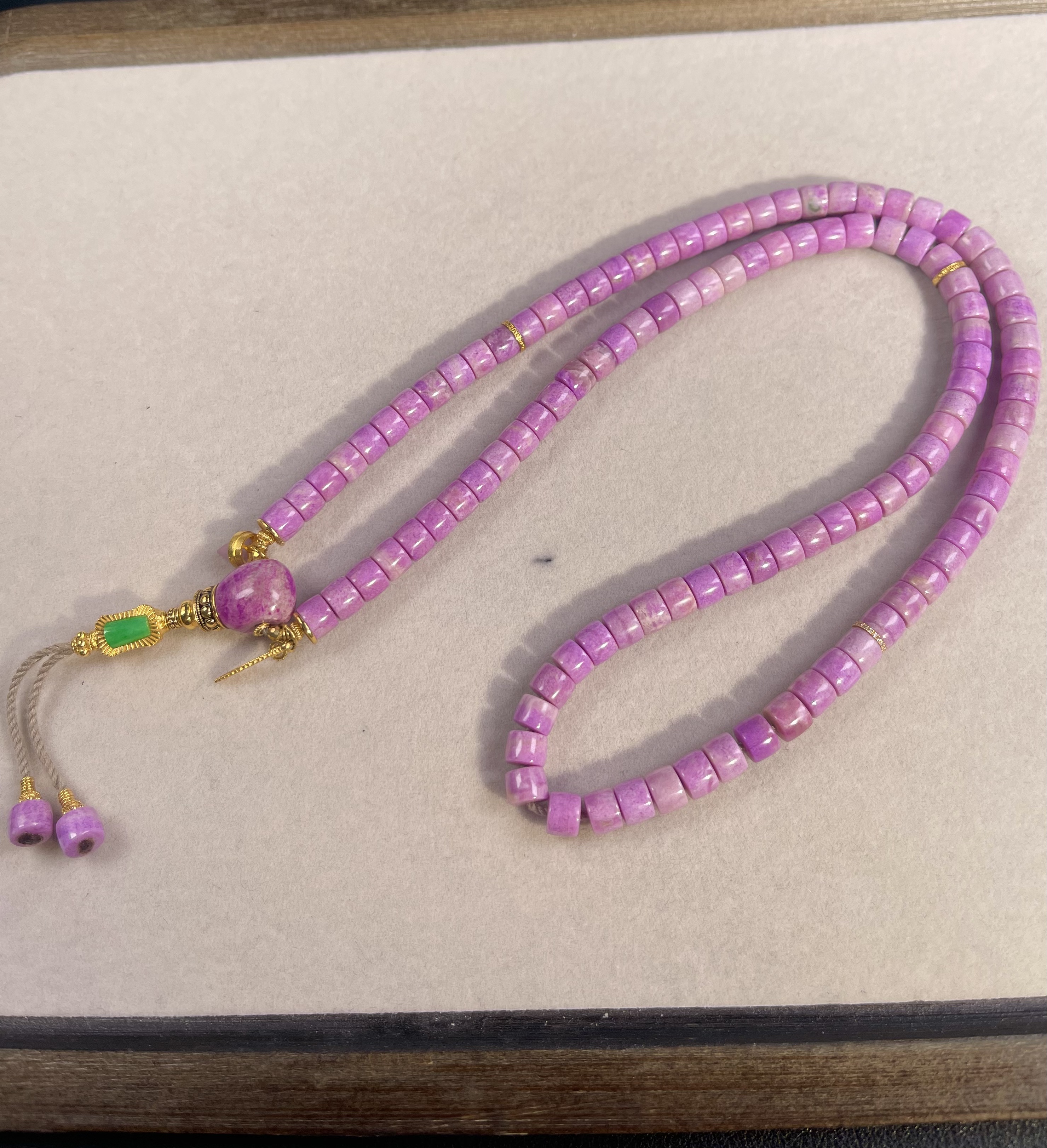 潮生石丨18K金镶舒俱来粉直切三通项链/多样性发其一/22070120