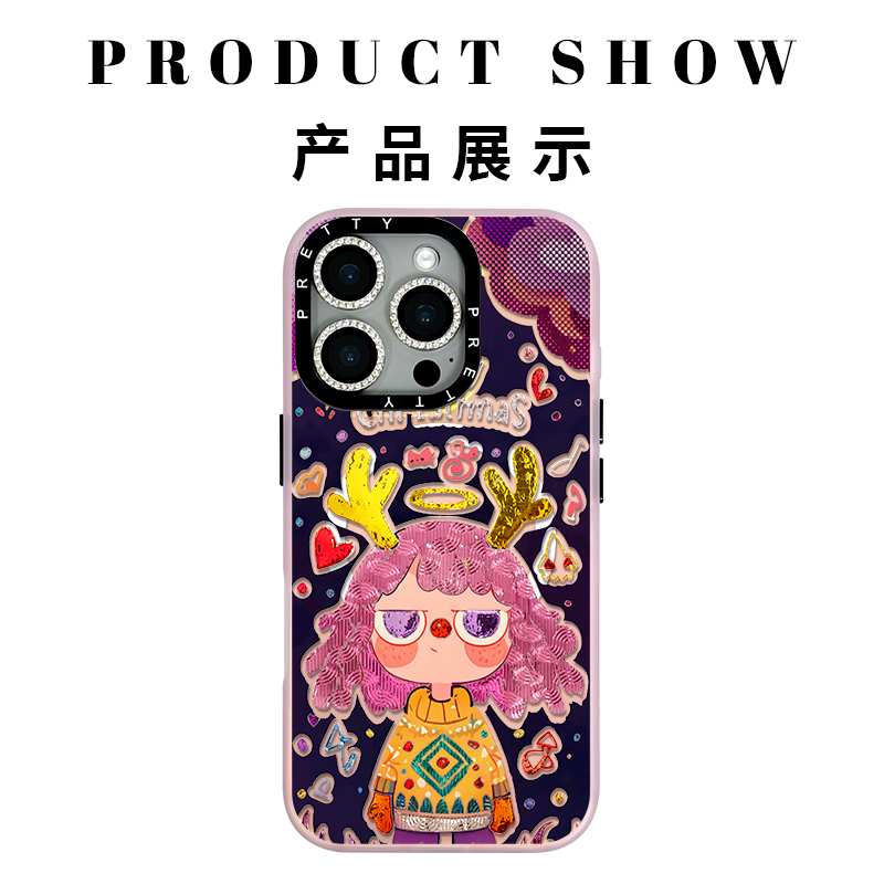 适用苹果iphone17promax 高级鎏金手机壳16/15/14圣诞女孩