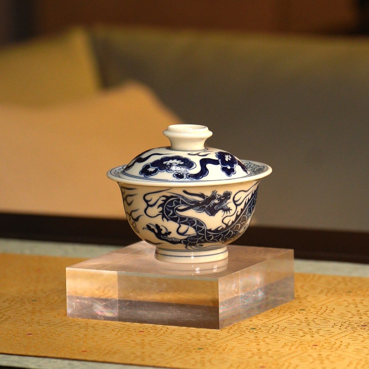 LQT立勤堂二号釉青花满绘龙纹盖碗EHY-GW-014