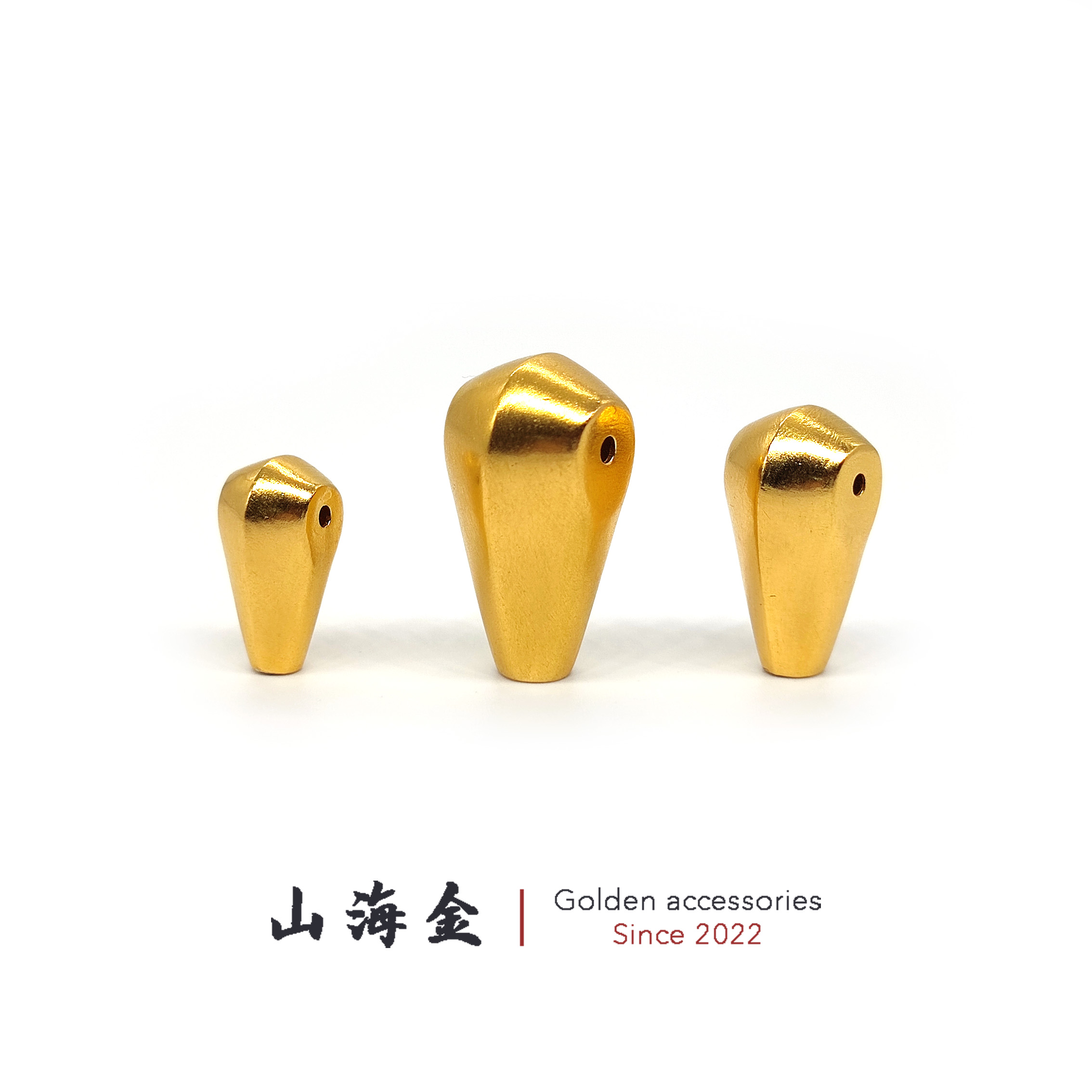 山海金 24k纯黄金999足金鲨鱼背三通佛头文玩手串菩提籽佛珠配饰