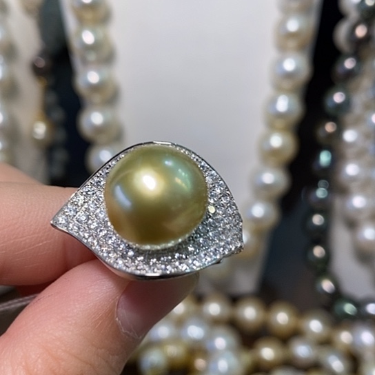 海水珍珠戒圈银S925镶嵌13.5