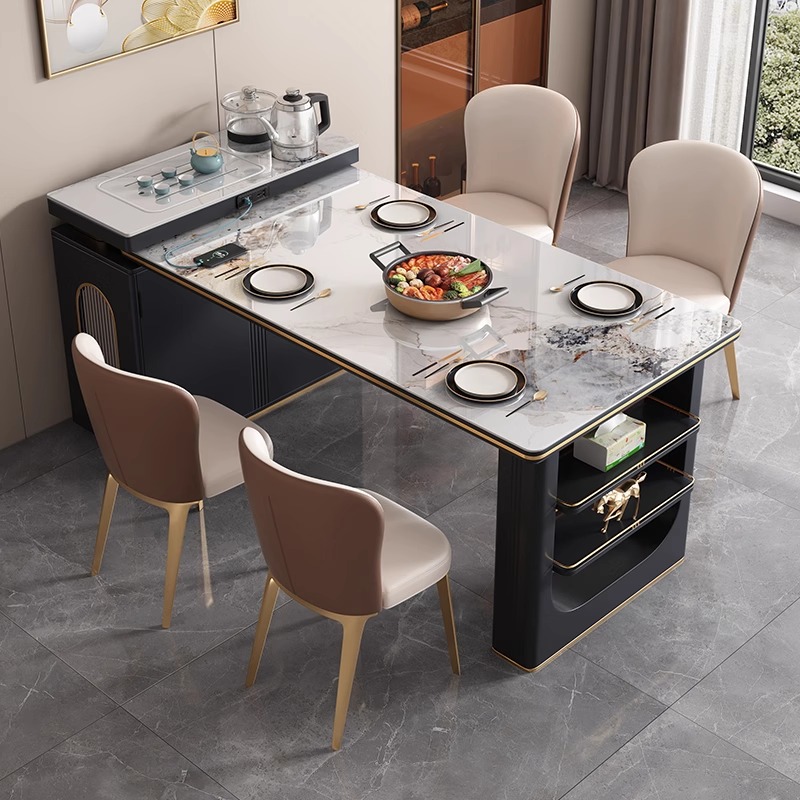 小户型岛台餐桌一体可伸缩家用多功能轻奢收纳储物岩板中导吧台