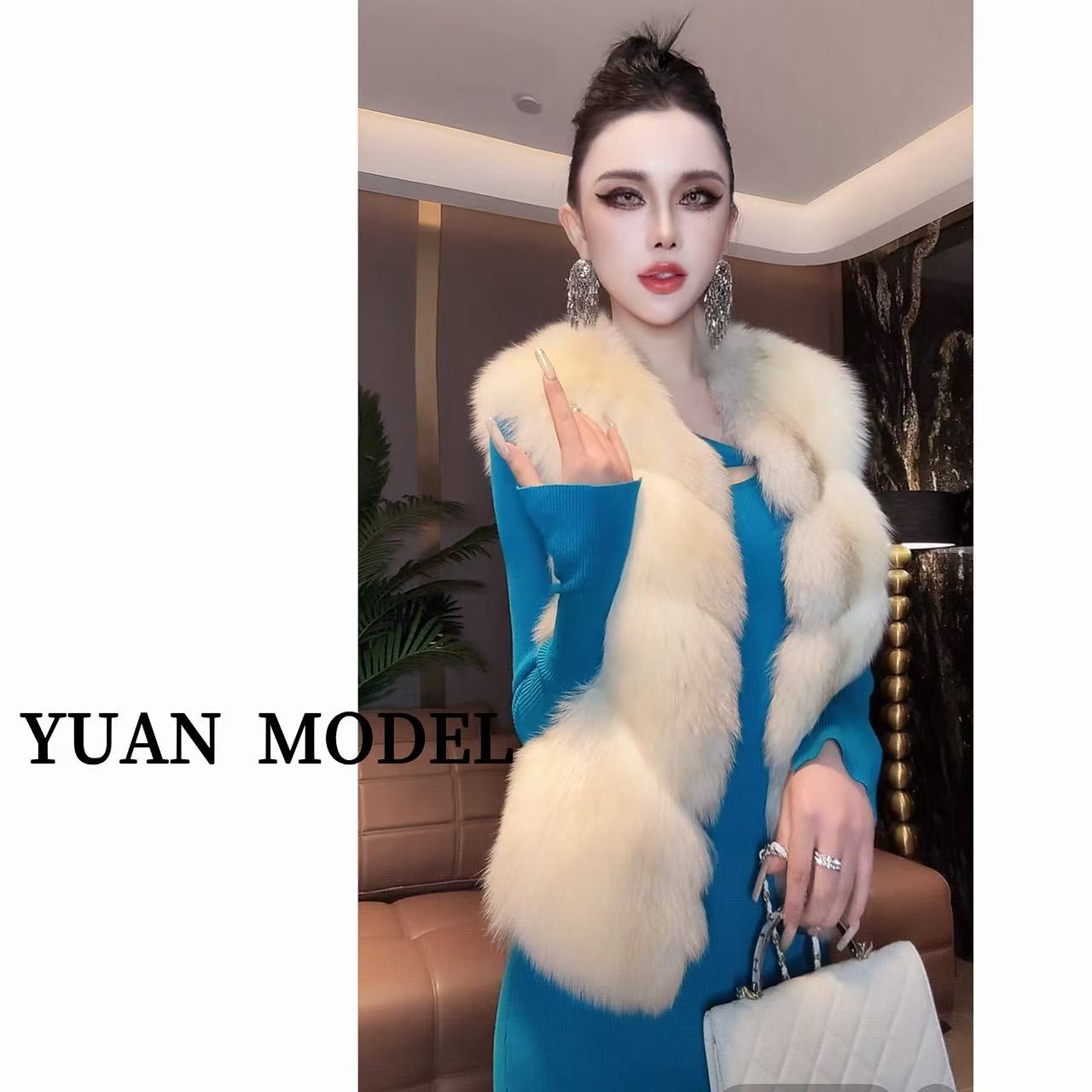 YUAN MODEL/媛老板-时尚高端气质马甲休闲草外套女装秋冬装100958